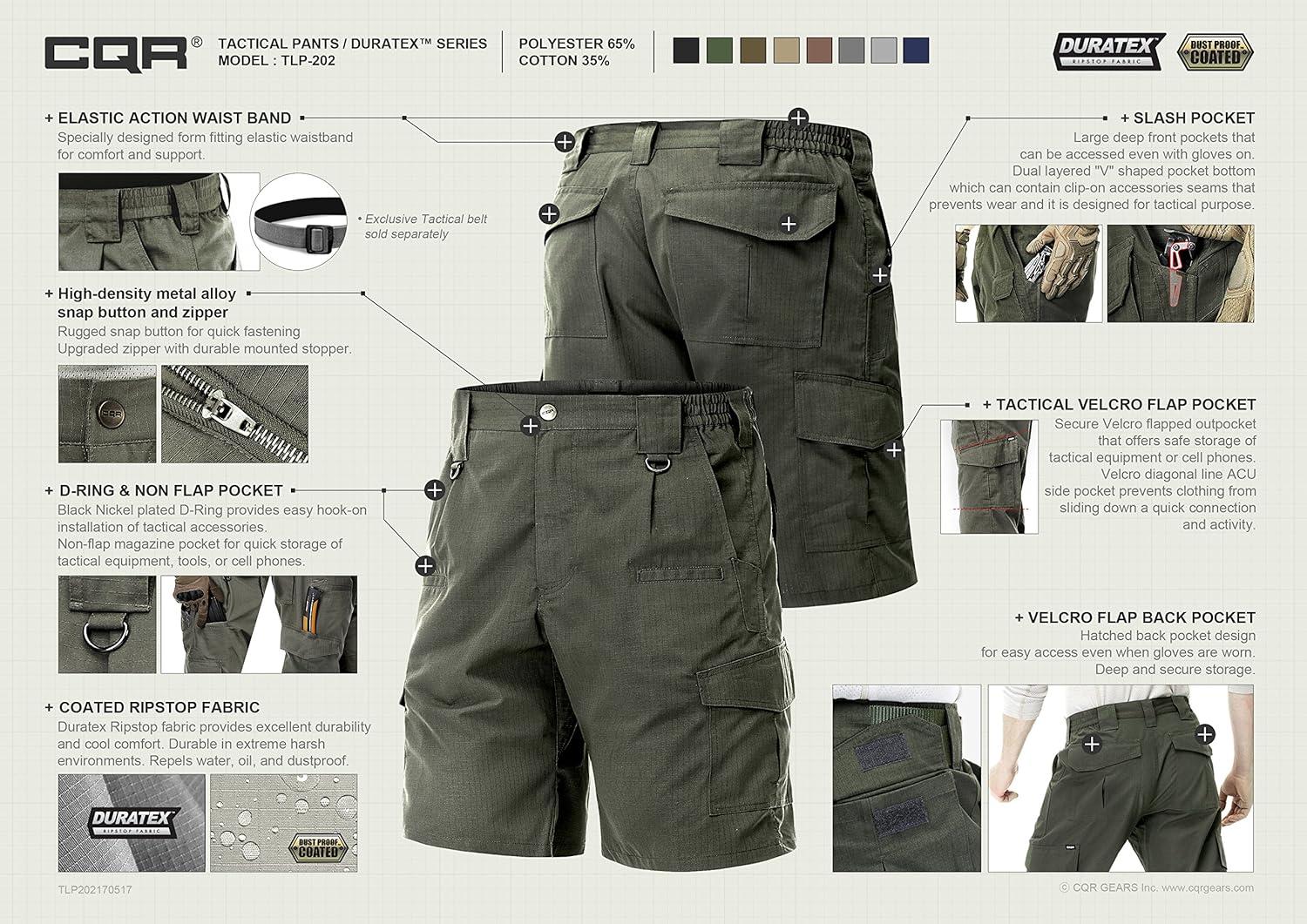 image:imageCQR Mens Quick Dry Stretch Hiking Cargo Shorts Lightweight Water Resistant Tactical Casual Golf amp Outdoor with PocketsRipstop Green