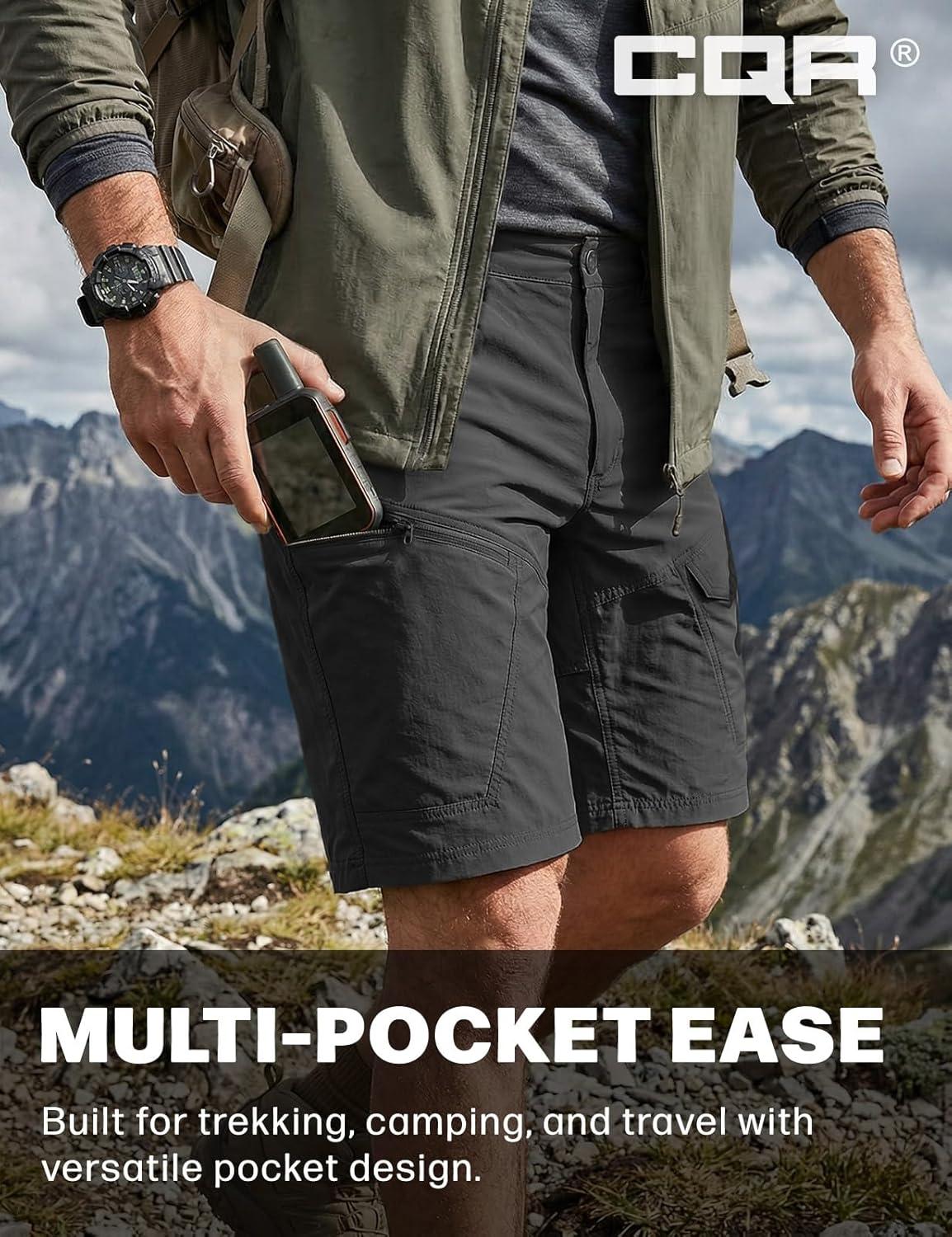 image:imageCQR Mens Quick Dry Stretch Hiking Cargo Shorts Lightweight Water Resistant Tactical Casual Golf amp Outdoor with PocketsRocky Aero Flex Black