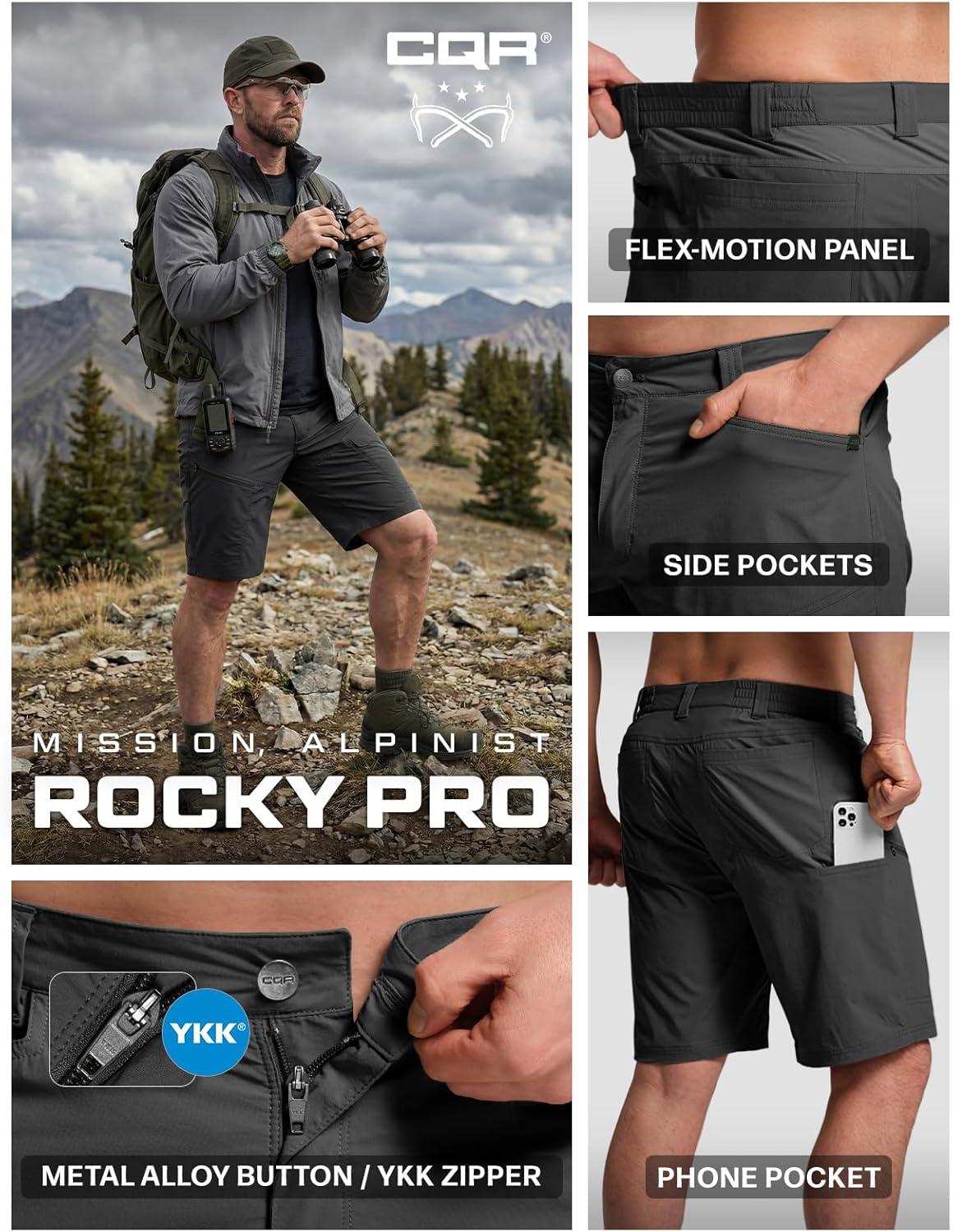 image:imageCQR Mens Quick Dry Stretch Hiking Cargo Shorts Lightweight Water Resistant Tactical Casual Golf amp Outdoor with PocketsRocky Aero Flex Black