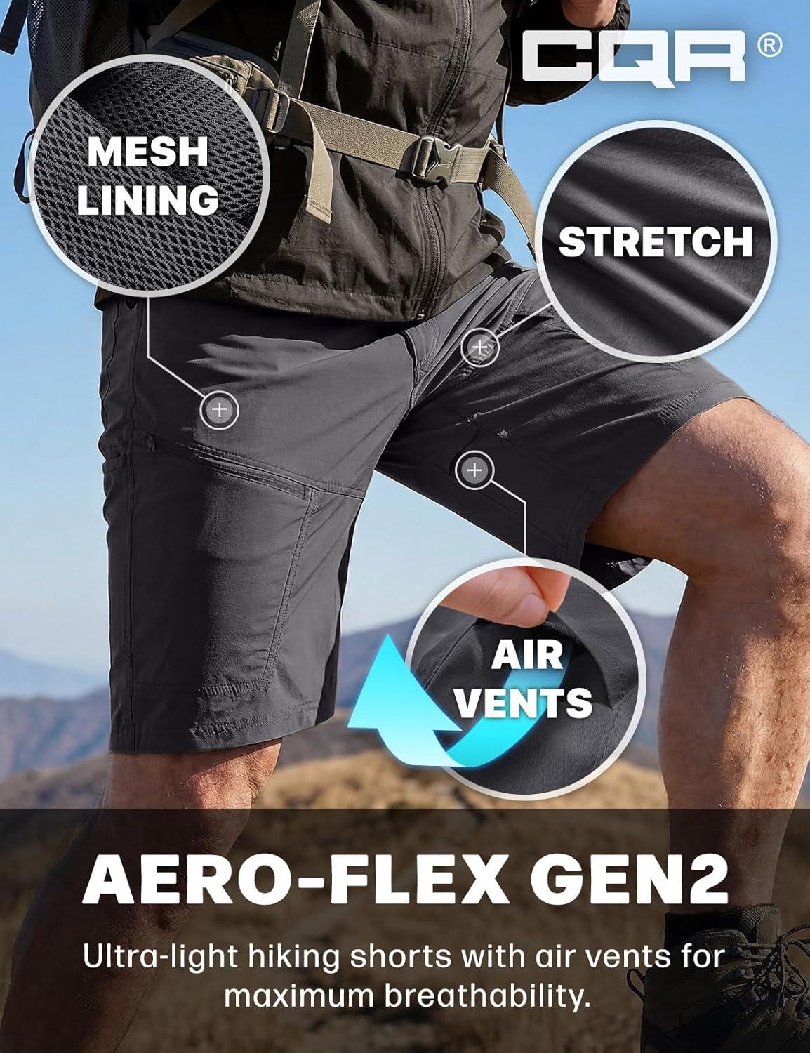 image:imageCQR Mens Quick Dry Stretch Hiking Cargo Shorts Lightweight Water Resistant Tactical Casual Golf amp Outdoor with PocketsRocky Aero Flex Jet Grey