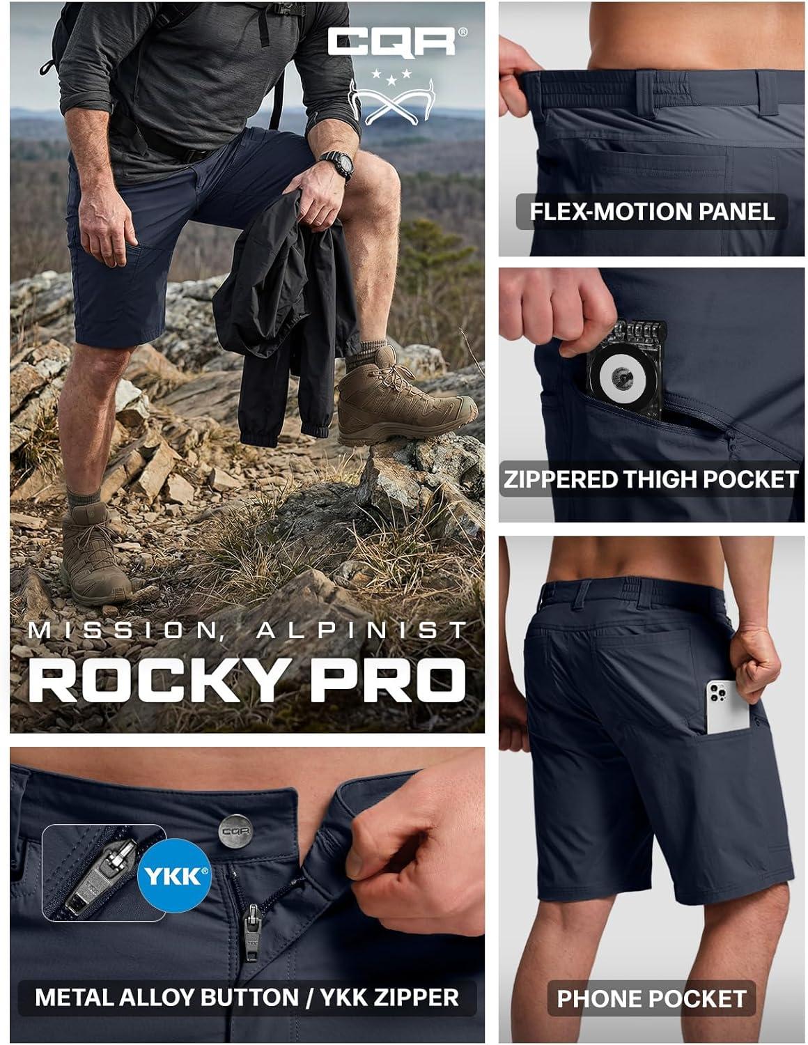 image:imageCQR Mens Quick Dry Stretch Hiking Cargo Shorts Lightweight Water Resistant Tactical Casual Golf amp Outdoor with PocketsRocky Aero Flex Pristine Navy