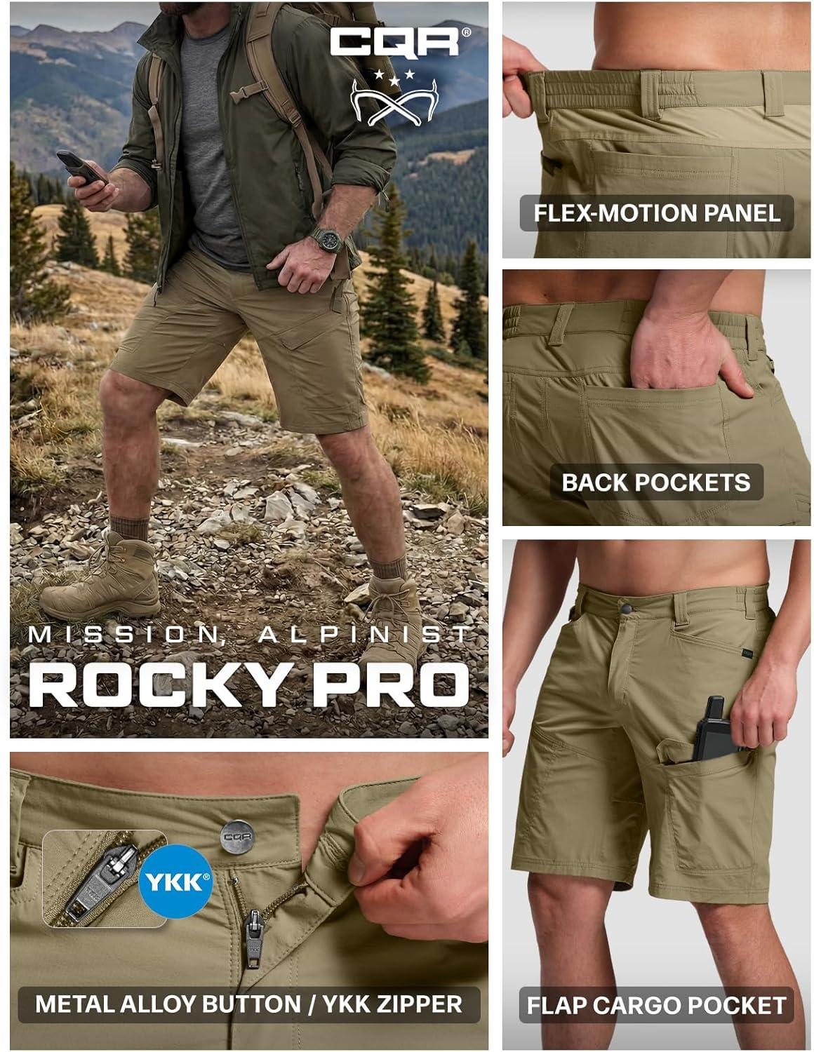 image:imageCQR Mens Quick Dry Stretch Hiking Cargo Shorts Lightweight Water Resistant Tactical Casual Golf amp Outdoor with PocketsRocky Aero Flex Tan