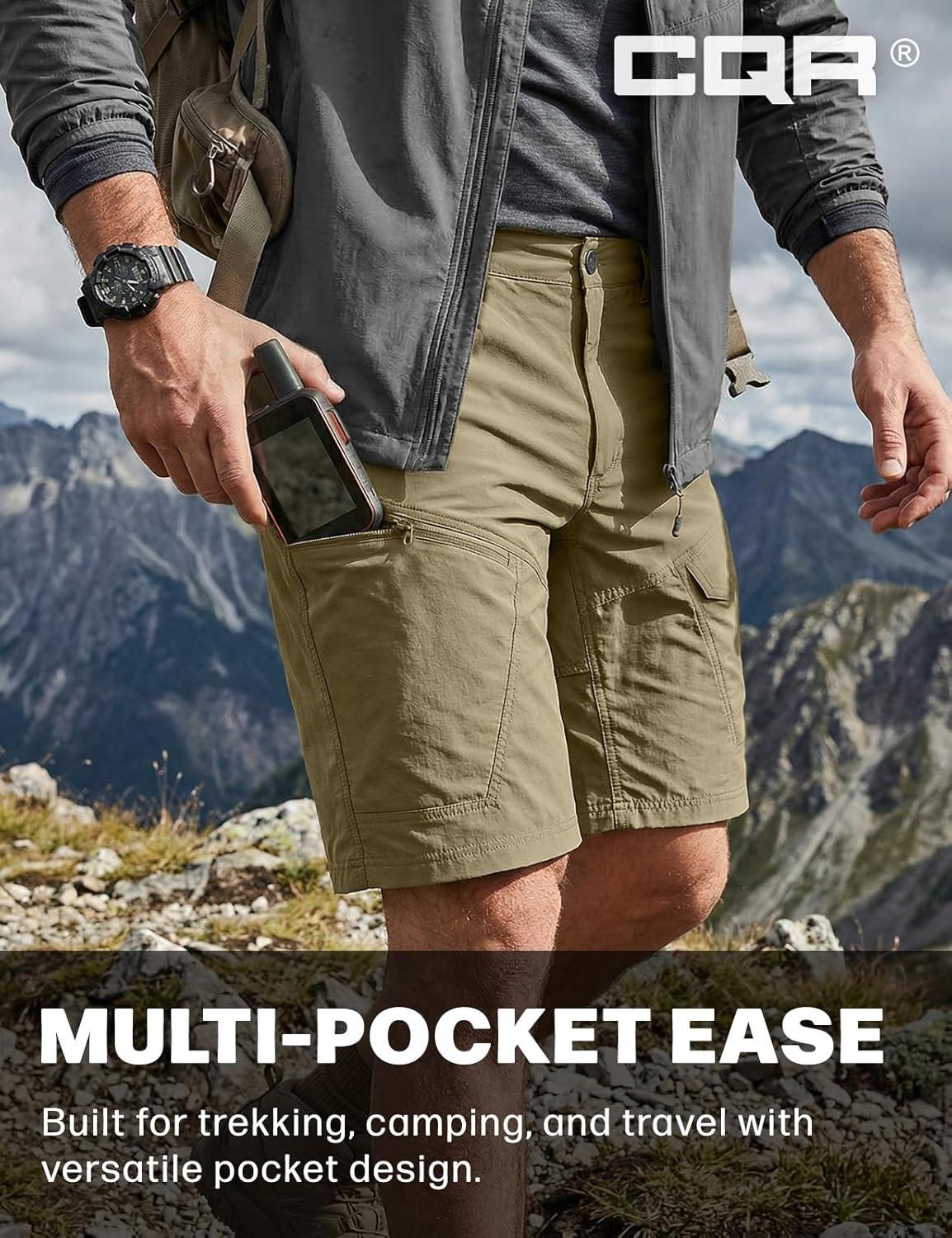 image:imageCQR Mens Quick Dry Stretch Hiking Cargo Shorts Lightweight Water Resistant Tactical Casual Golf amp Outdoor with PocketsRocky Aero Flex Tan