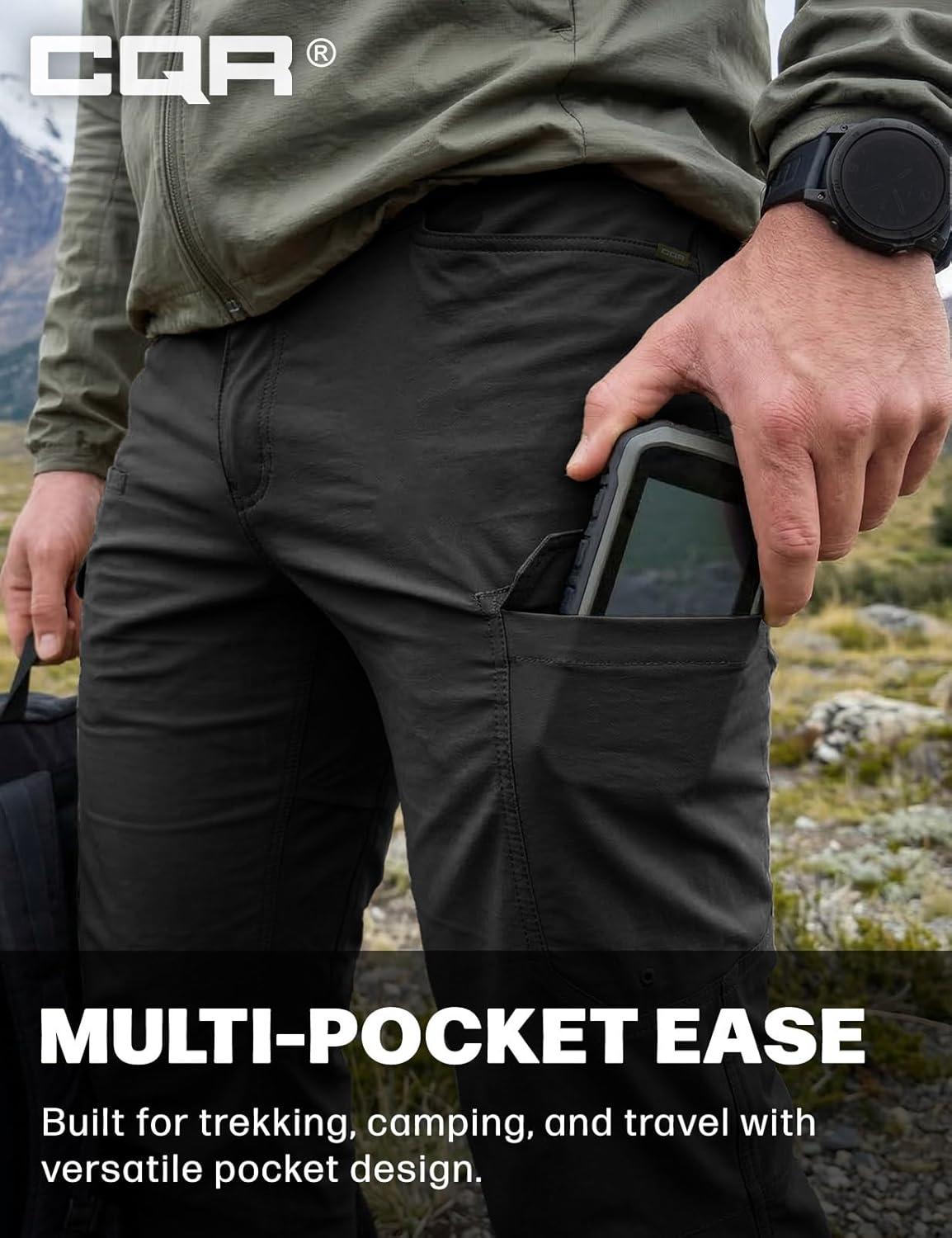 image:imageCQR Mens Quick Dry Tactical Pants Water Resistant Outdoor Pants Lightweight Stretch Cargo Work Hiking PantsRocky WBelt Black