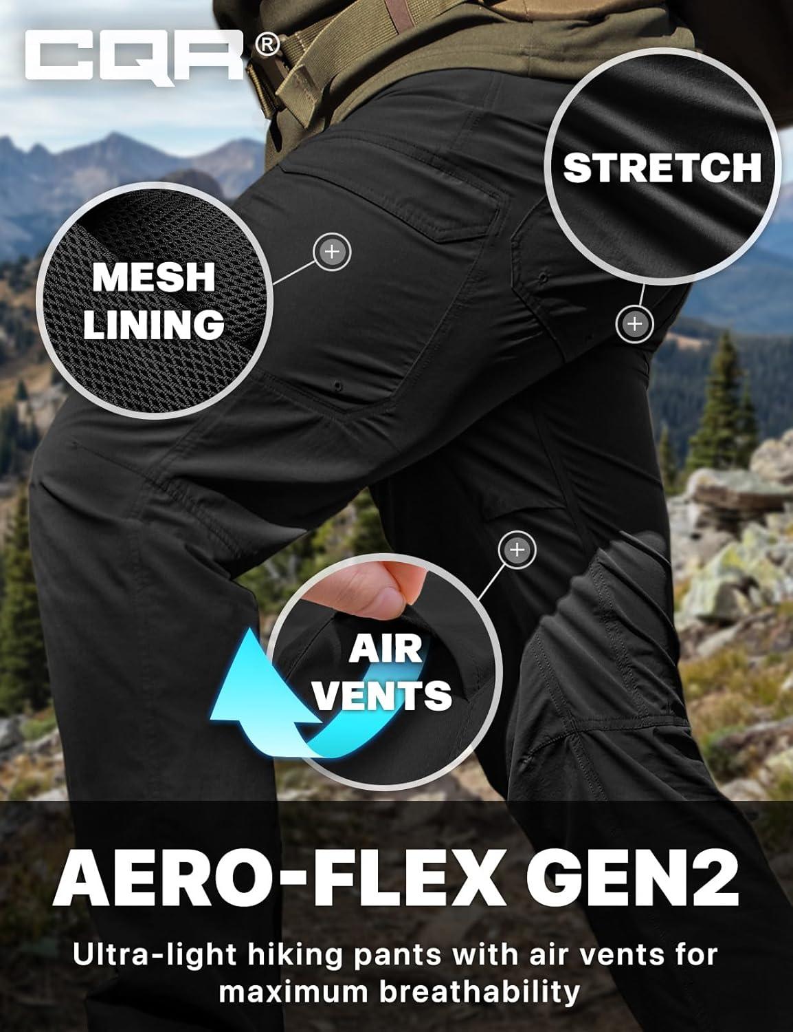image:imageCQR Mens Quick Dry Tactical Pants Water Resistant Outdoor Pants Lightweight Stretch Cargo Work Hiking PantsRocky WBelt Black