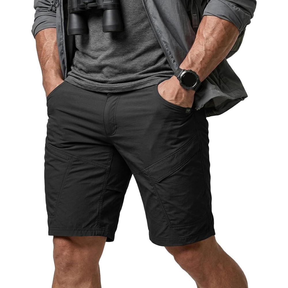 image:imageCQR Mens Quick Dry Stretch Hiking Cargo Shorts Lightweight Water Resistant Tactical Casual Golf amp Outdoor with PocketsRocky Aero Flex Black